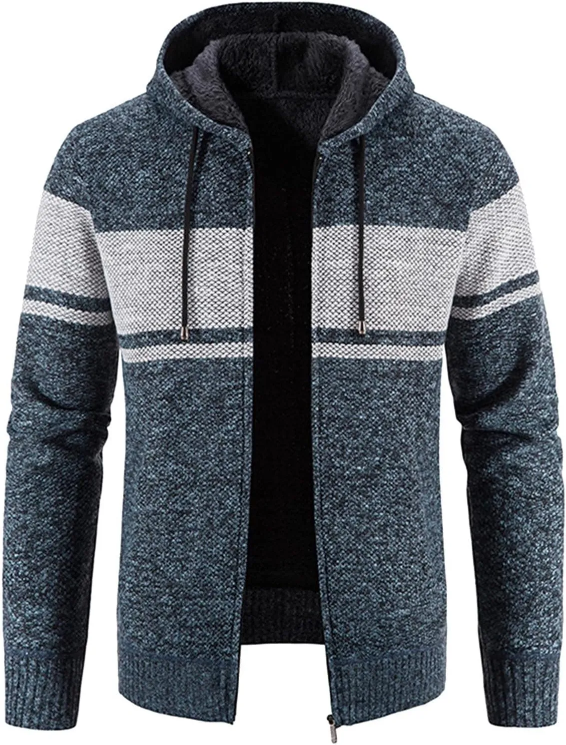 MIDOO Rain Jacket Men Waterproof Lightweight Casual Long Sleeve Fleece Lined Knit Sweater Lightweight Jacket with Pockets