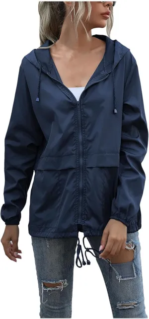 Mmoneyake Women's Raincoats Lightweight Waterproof Windproof Adjustable Windbreaker Hooded Rain Jackets Coats for Hiking