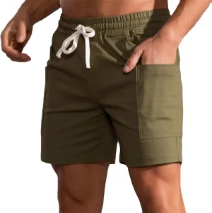 Muscularfit Men Cotton Shorts Outdoor Gym Workout Running Athletic Shorts with Pockets Drawstring Elastic Waist Sport Shorts