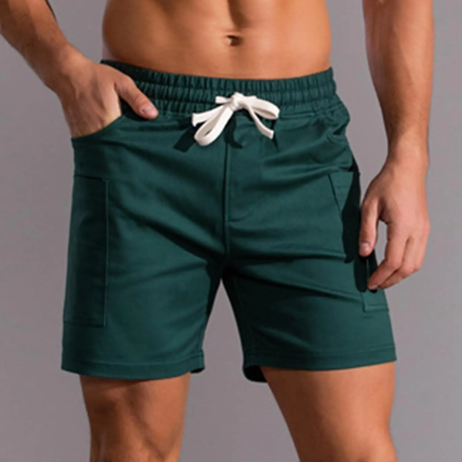 Muscularfit Men Cotton Shorts Outdoor Gym Workout Running Athletic Shorts with Pockets Drawstring Elastic Waist Sport Shorts