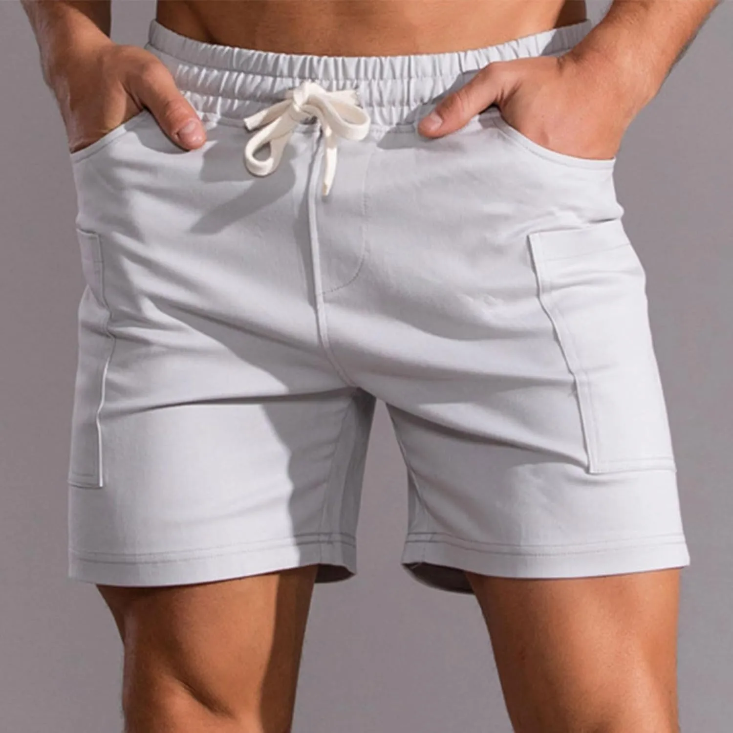 Muscularfit Men Cotton Shorts Outdoor Gym Workout Running Athletic Shorts with Pockets Drawstring Elastic Waist Sport Shorts