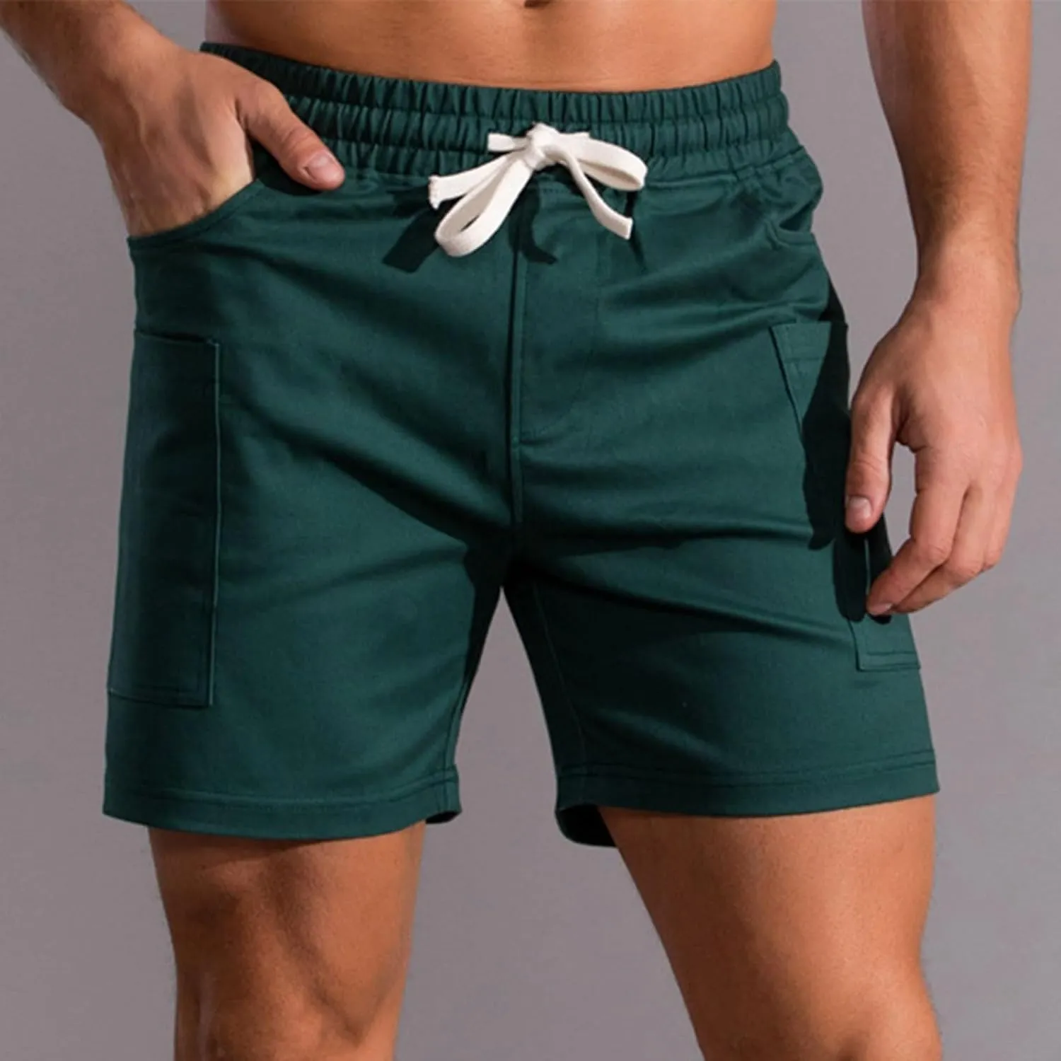 Muscularfit Men Cotton Shorts Outdoor Gym Workout Running Athletic Shorts with Pockets Drawstring Elastic Waist Sport Shorts