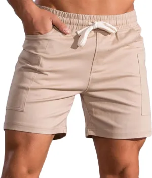 Muscularfit Men Cotton Shorts Outdoor Gym Workout Running Athletic Shorts with Pockets Drawstring Elastic Waist Sport Shorts
