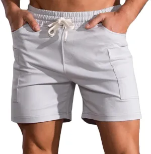 Muscularfit Men Cotton Shorts Outdoor Gym Workout Running Athletic Shorts with Pockets Drawstring Elastic Waist Sport Shorts