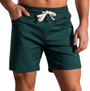 Muscularfit Men Cotton Shorts Outdoor Gym Workout Running Athletic Shorts with Pockets Drawstring Elastic Waist Sport Shorts
