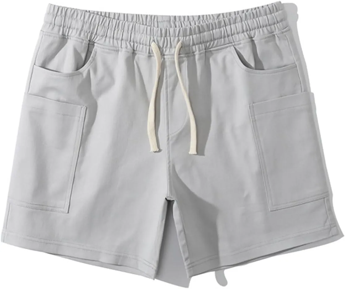 Muscularfit Men Cotton Shorts Outdoor Gym Workout Running Athletic Shorts with Pockets Drawstring Elastic Waist Sport Shorts