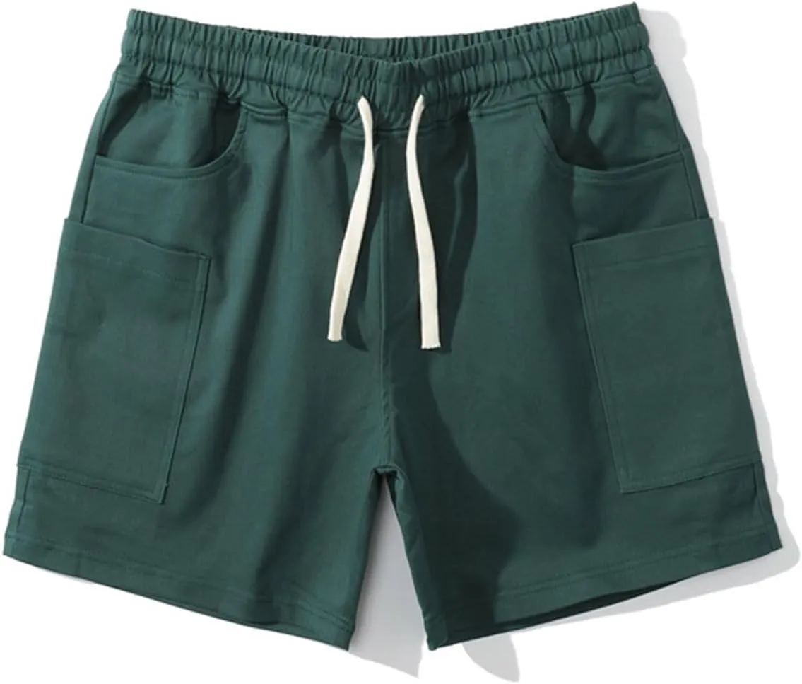 Muscularfit Men Cotton Shorts Outdoor Gym Workout Running Athletic Shorts with Pockets Drawstring Elastic Waist Sport Shorts