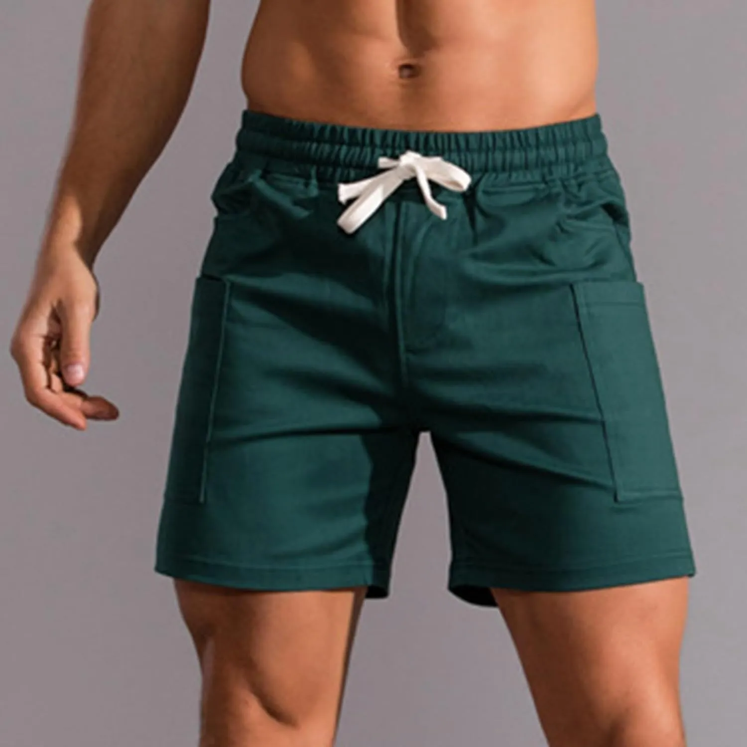 Muscularfit Men Cotton Shorts Outdoor Gym Workout Running Athletic Shorts with Pockets Drawstring Elastic Waist Sport Shorts