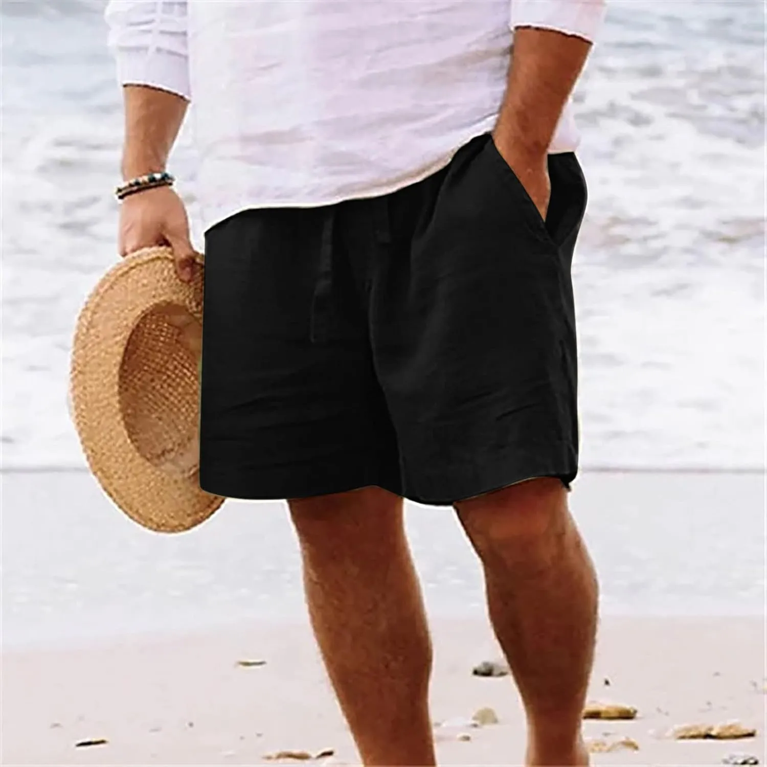 Muscularfit Men's Casual Shorts Relaxed Fit Solid Color Drawstring Shorts Lightweight Summer Beach Vacation Short with Pocket
