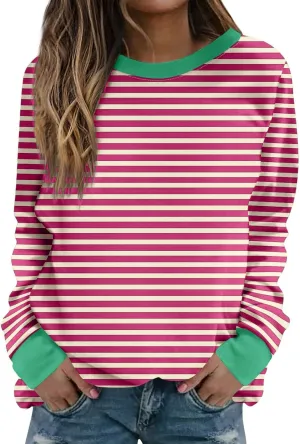 Oversized Sweatshirts for Women Loose Fit Long Sleeve Pullover Tops Striped No Hood Crewneck Casual Comfy Blouses