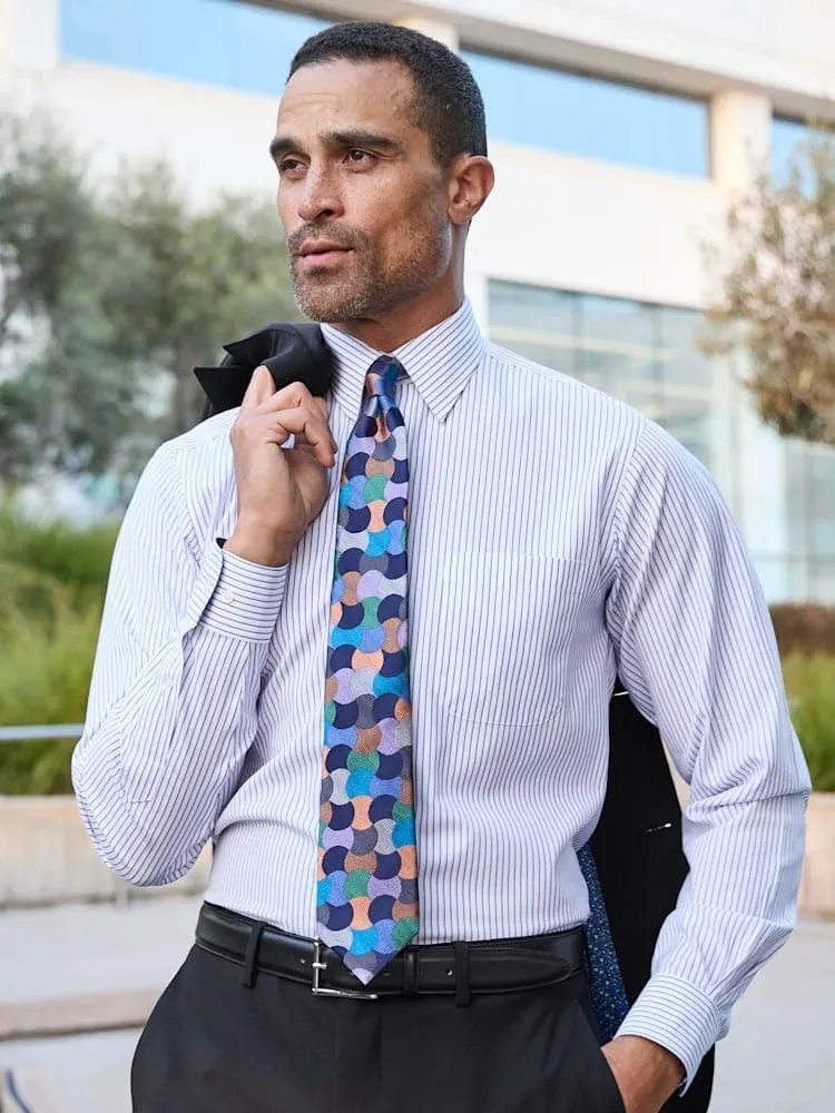 Paul Fredrick Men's Slim Fit Comfort Stretch Non-Iron Stripe Dress Shirt