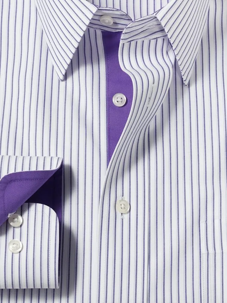 Paul Fredrick Men's Slim Fit Comfort Stretch Non-Iron Stripe Dress Shirt