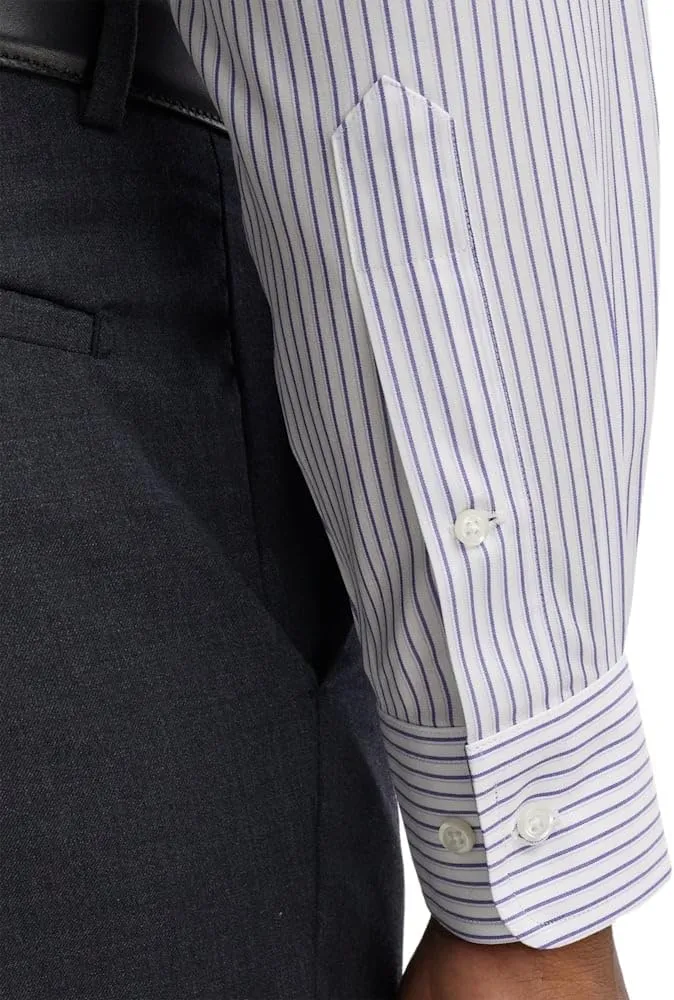 Paul Fredrick Men's Slim Fit Comfort Stretch Non-Iron Stripe Dress Shirt