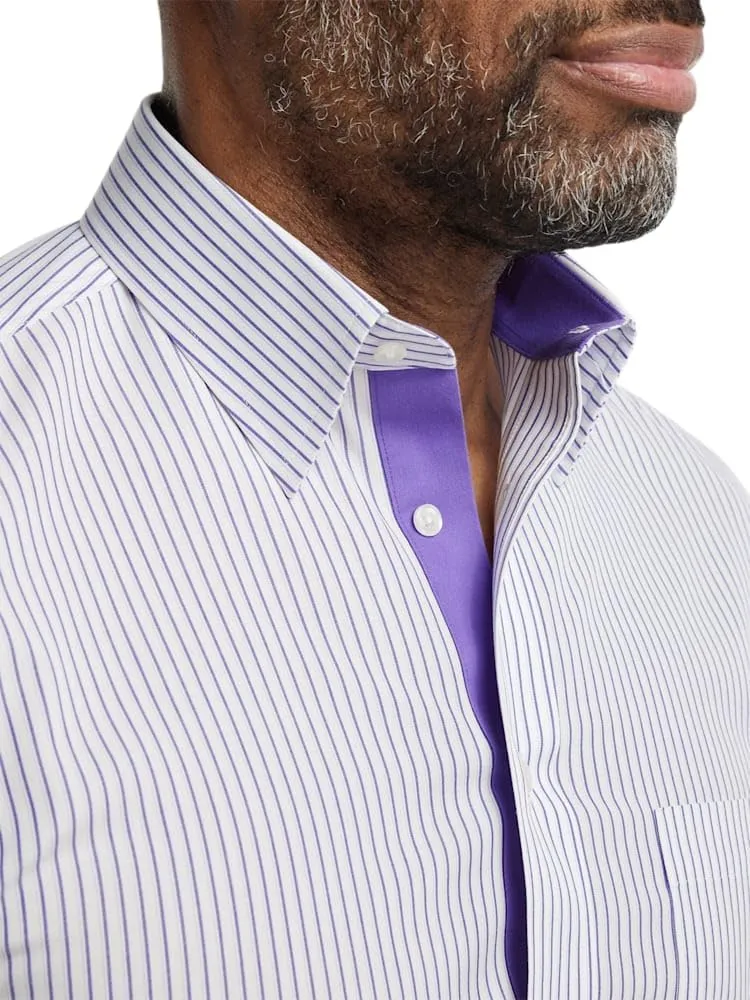 Paul Fredrick Men's Slim Fit Comfort Stretch Non-Iron Stripe Dress Shirt