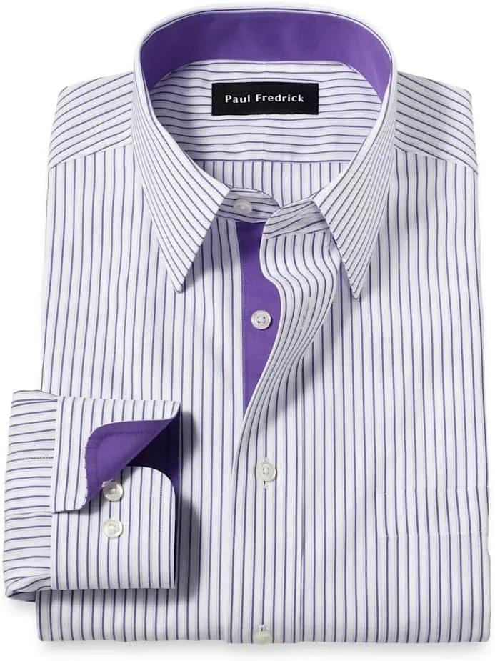 Paul Fredrick Men's Slim Fit Comfort Stretch Non-Iron Stripe Dress Shirt