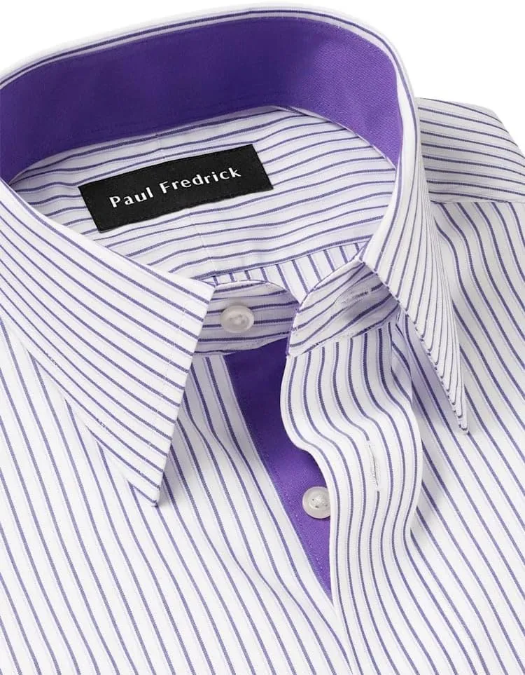 Paul Fredrick Men's Slim Fit Comfort Stretch Non-Iron Stripe Dress Shirt