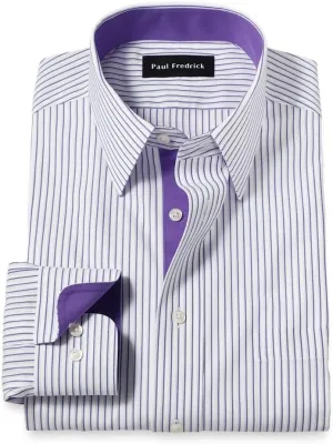 Paul Fredrick Men's Slim Fit Comfort Stretch Non-Iron Stripe Dress Shirt