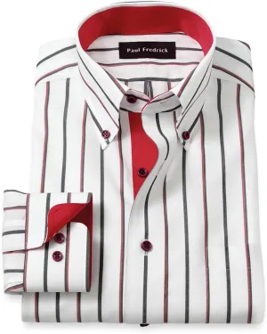 Paul Fredrick Men's Slim Fit Non-Iron Cotton Stripe Dress Shirt