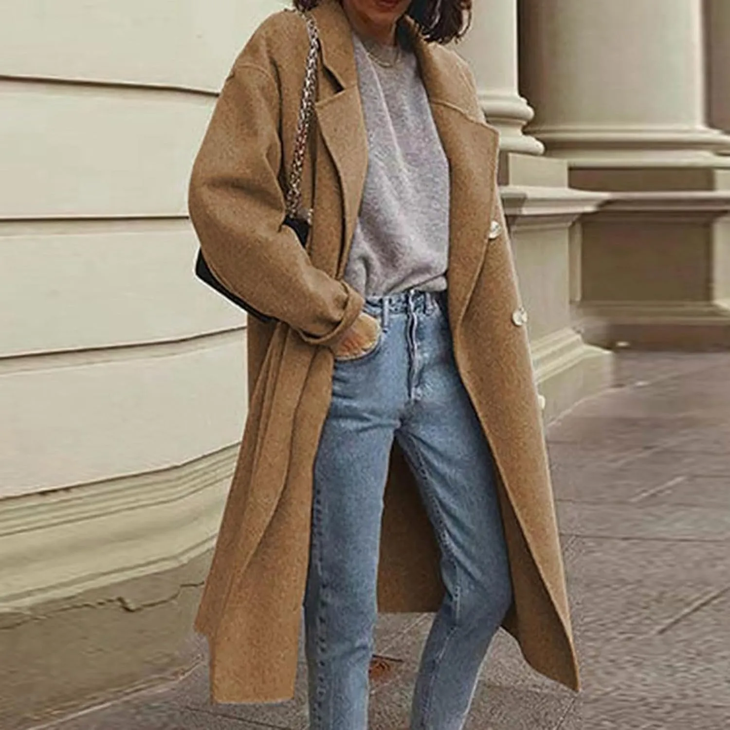 Pea Coats for Women Winter Wool Blend Jackets Notch Lapel Single Breasted Trench Coats Long Jackets for Women Trendy