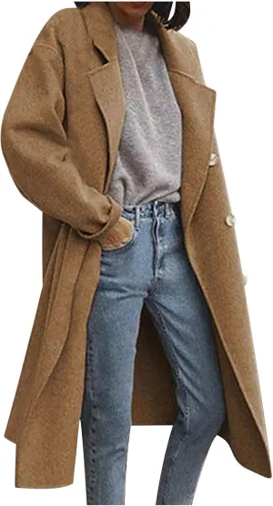 Pea Coats for Women Winter Wool Blend Jackets Notch Lapel Single Breasted Trench Coats Long Jackets for Women Trendy