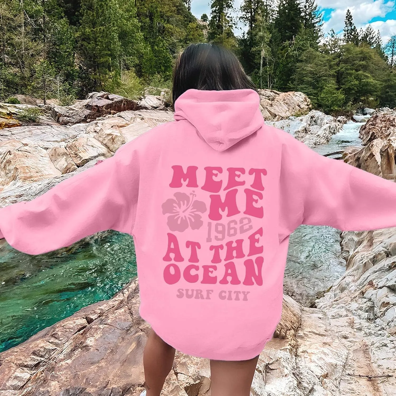 Pink Pom Puff Oversized Hoodie for Teen Girls Long Sleeve Y2K Graphic Hoodies with Pockets 2024 Fall Preppy Sweatshirt