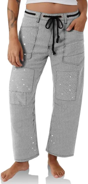 PLNOTME Womens Baggy Barrel Horseshoe Jeans Wide Leg Patchwork Low Rise Denim Pants with Pockets