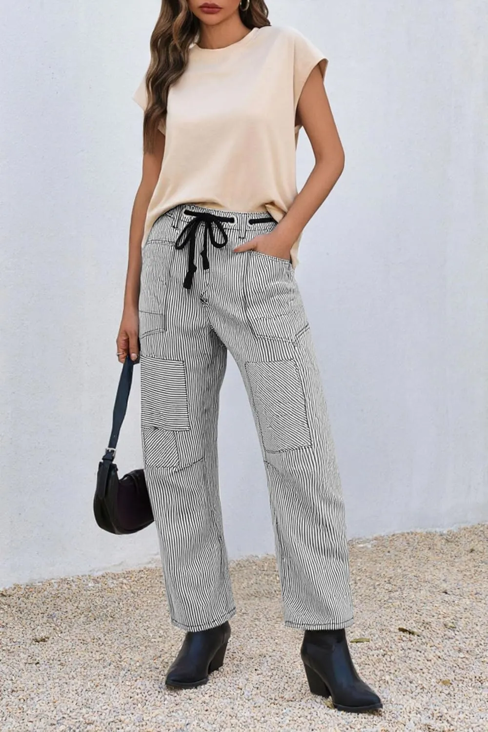 PLNOTME Womens Baggy Barrel Horseshoe Jeans Wide Leg Patchwork Low Rise Denim Pants with Pockets