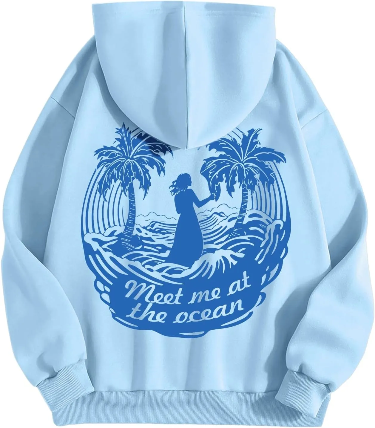 Puff Oversized Hoodies for Women, Teen Girls Preppy Sweatshirt Long Sleeve Y2K Graphic Ocean Pullover Top with Pocket