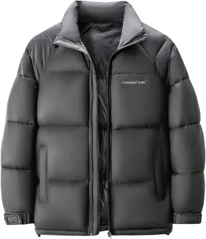 Puffer Jacket Men Quilted Zipper Stand Collar Down Coat Casual Lightweight Winter Puffy Jacket Outwear with Pockets
