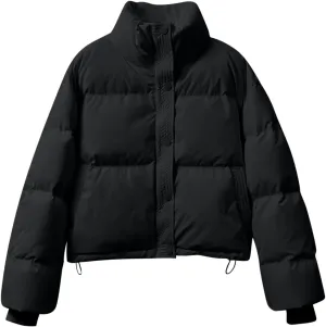 Puffer Jacket Womens Stand Collar Full-Zip Quilted Puffer Coat Thicken Warm Puffer Jacket Coats Cropped Down Coats