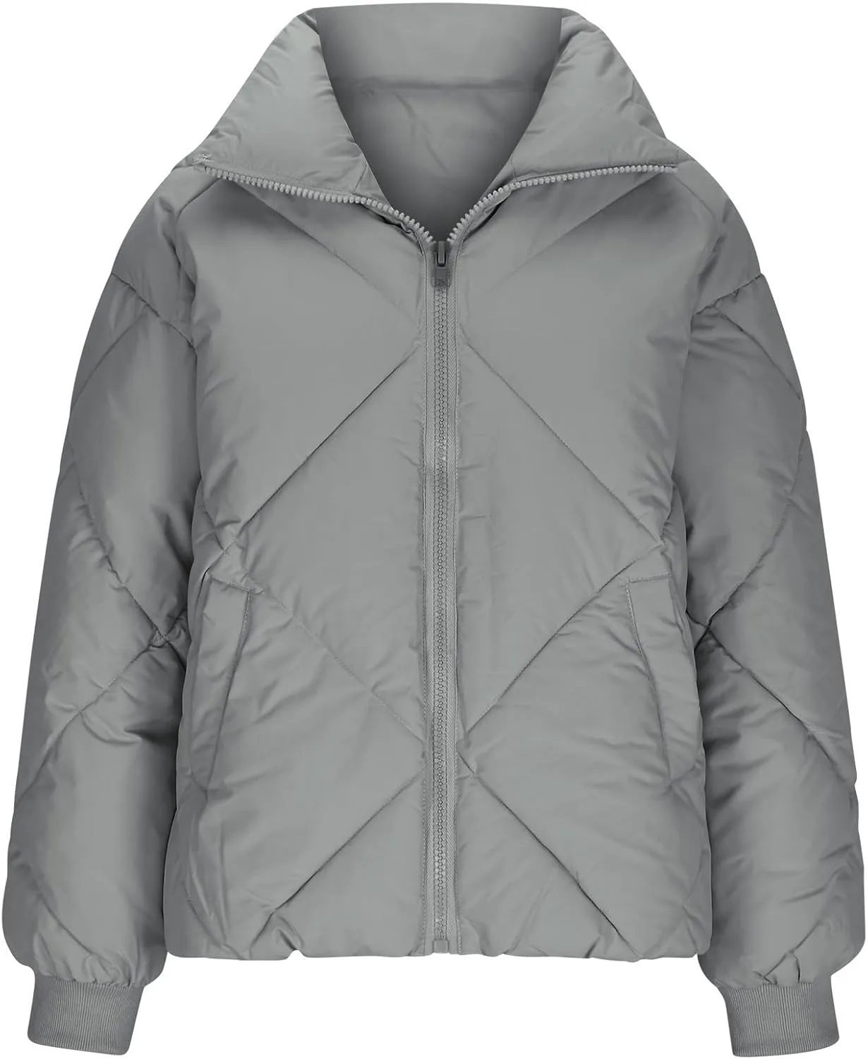 Quilted Puffer Jacket for Women Casual Puffy Zip Up Jackets with Pockets Warm Winter Padded Down Coats Outerwear