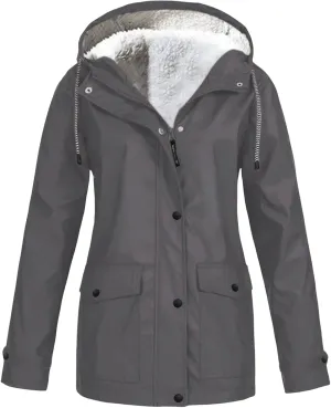 Raincoat Hoodie for Women Fleece Lined Waterproof Jacket Lightweight Hooded Rain Jacket