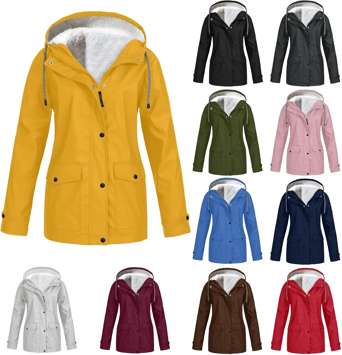 Raincoat Hoodie for Women Fleece Lined Waterproof Jacket Lightweight Hooded Rain Jacket