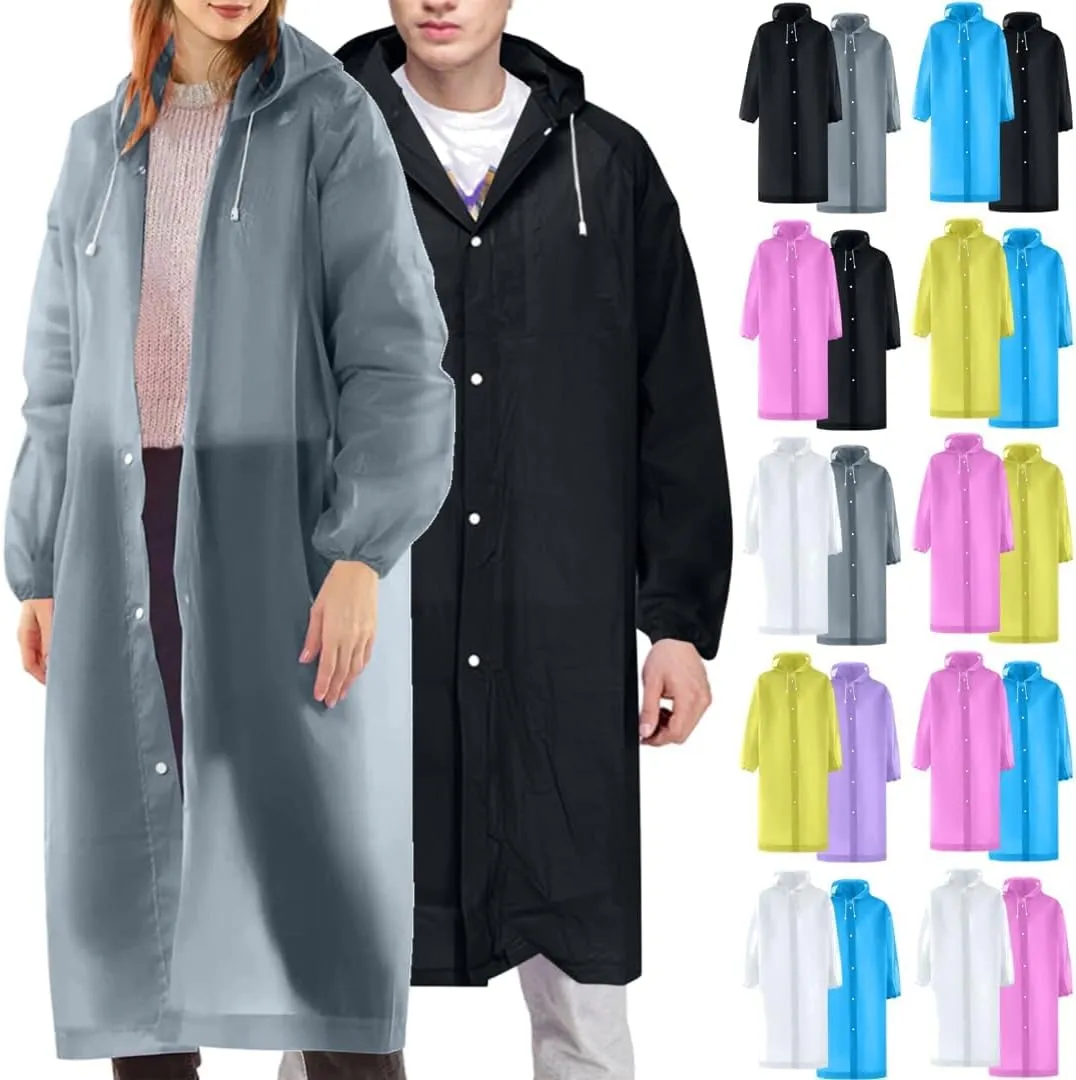 Raincoats for Adults, Reusable Ponchos Raincoats with Hoods and Drawstring Lightweight Rain Coat Waterproof