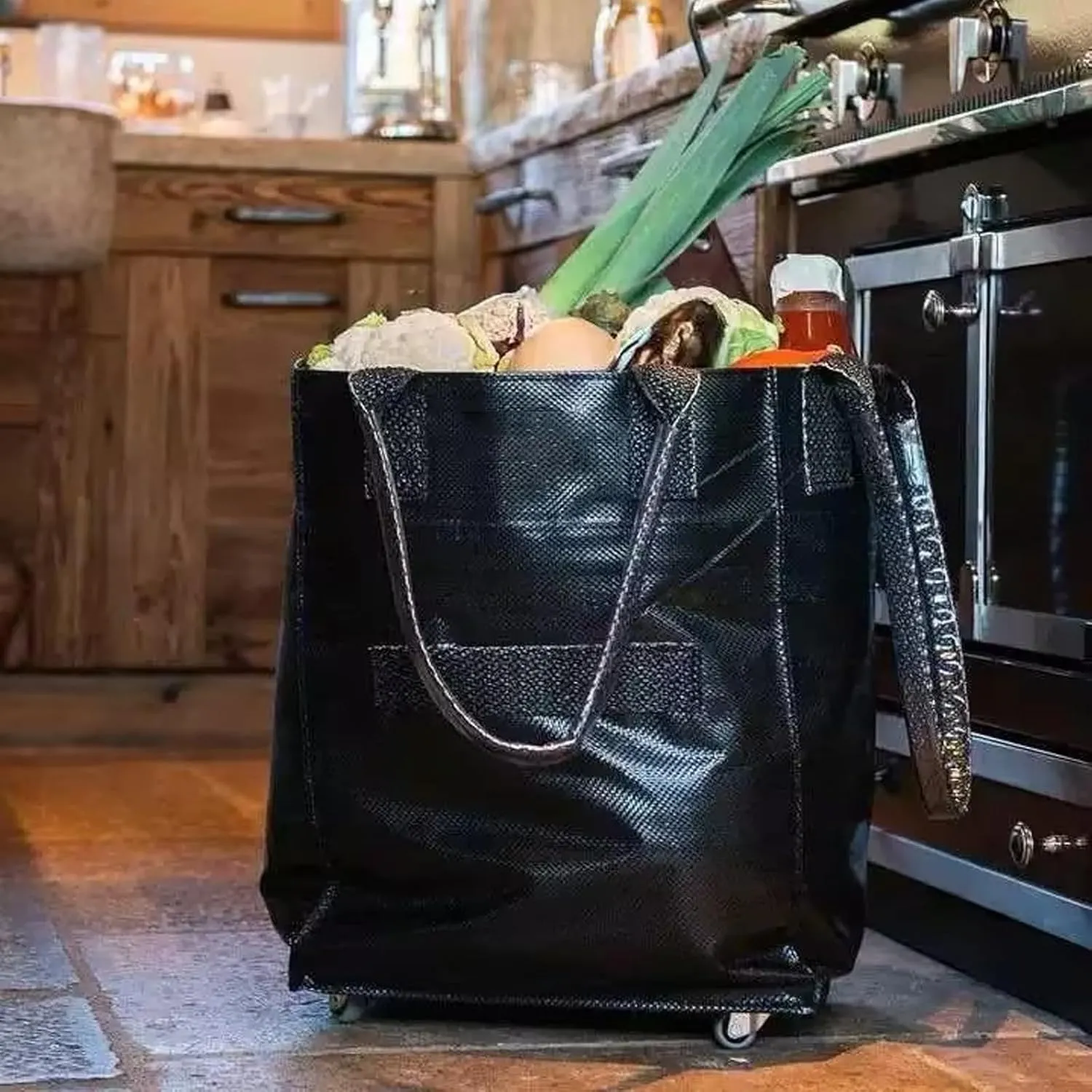Reusable Grocery Bag, Thickening Rolling Tote, Folds Flat