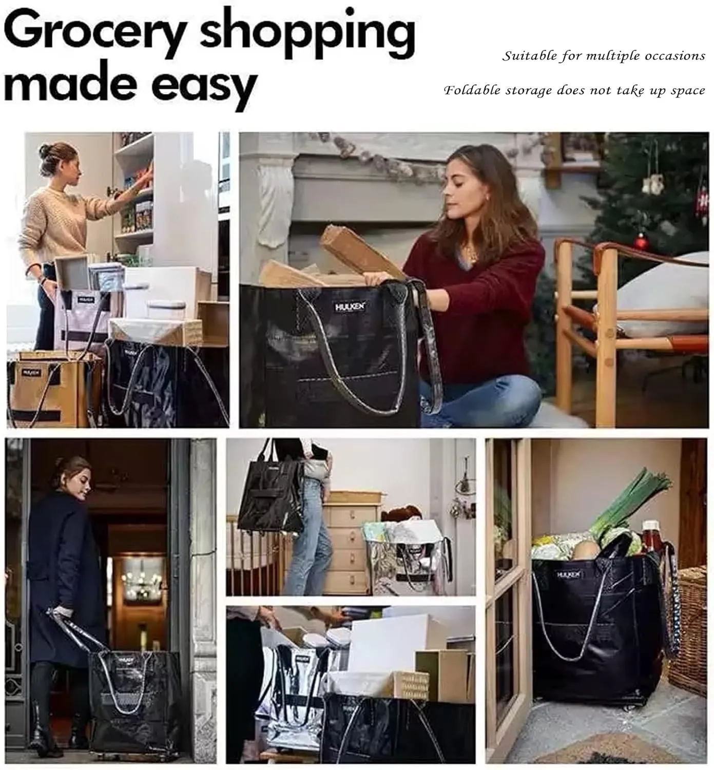 Reusable Grocery Bag, Thickening Rolling Tote, Folds Flat