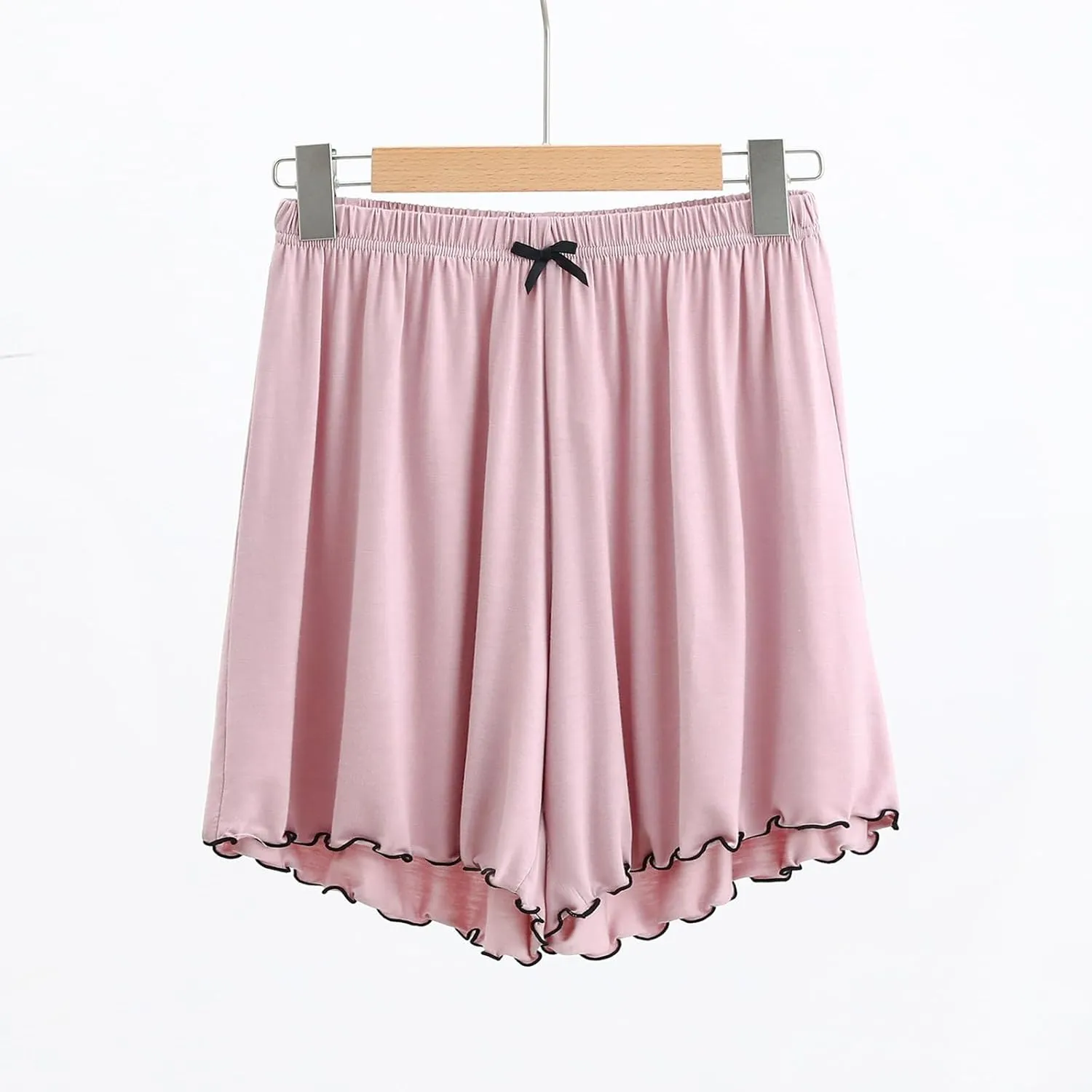 Ruched Tie High Rise Shorts for Women Elastic Waisted Ruffle Hem Pajama Shorts Solid Summer Wide Leg Lounge Shorts