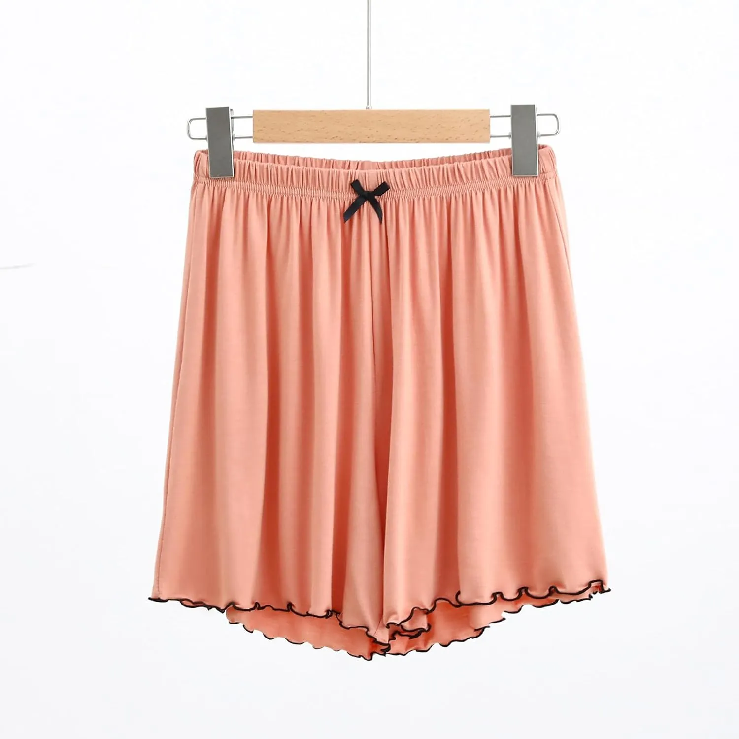 Ruched Tie High Rise Shorts for Women Elastic Waisted Ruffle Hem Pajama Shorts Solid Summer Wide Leg Lounge Shorts