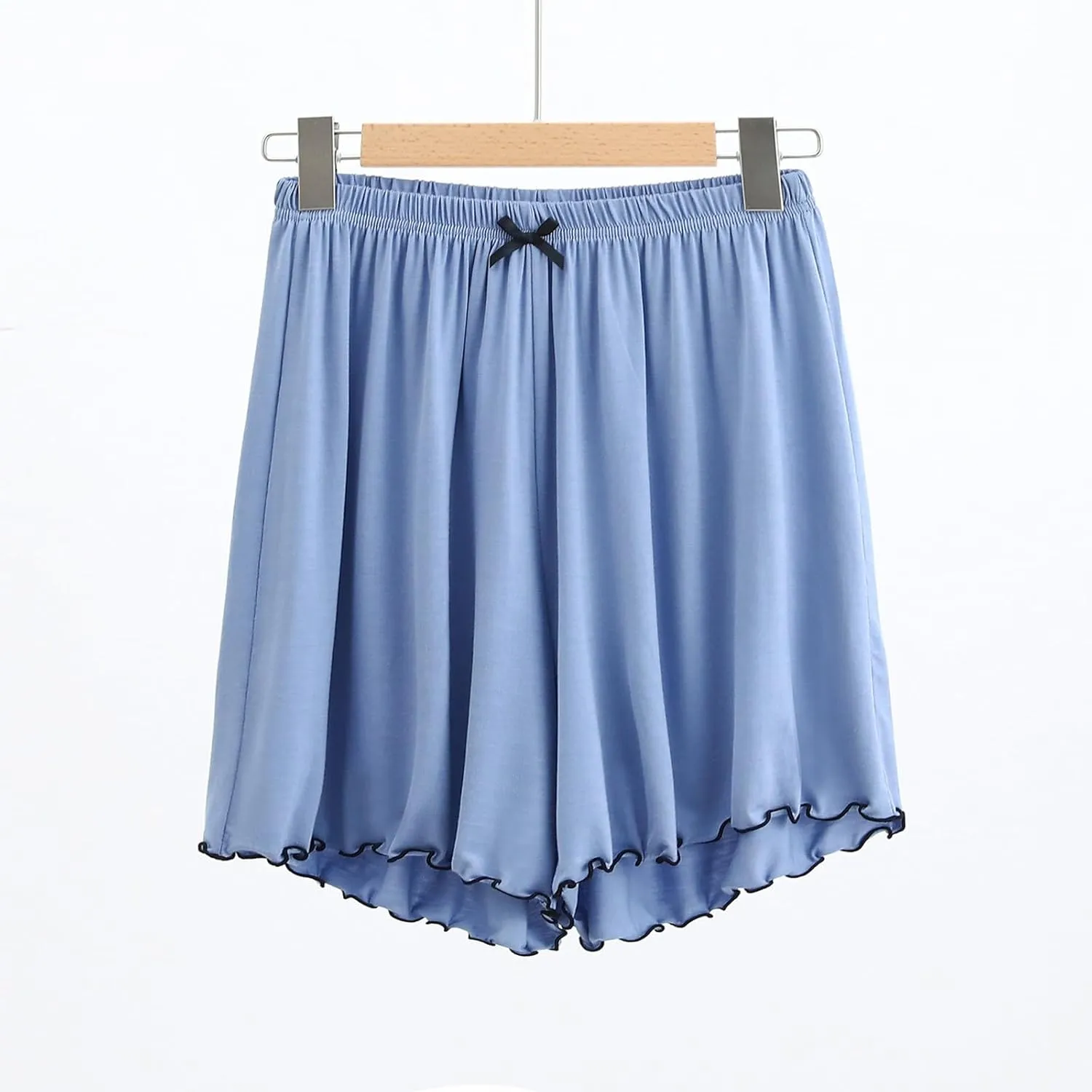 Ruched Tie High Rise Shorts for Women Elastic Waisted Ruffle Hem Pajama Shorts Solid Summer Wide Leg Lounge Shorts