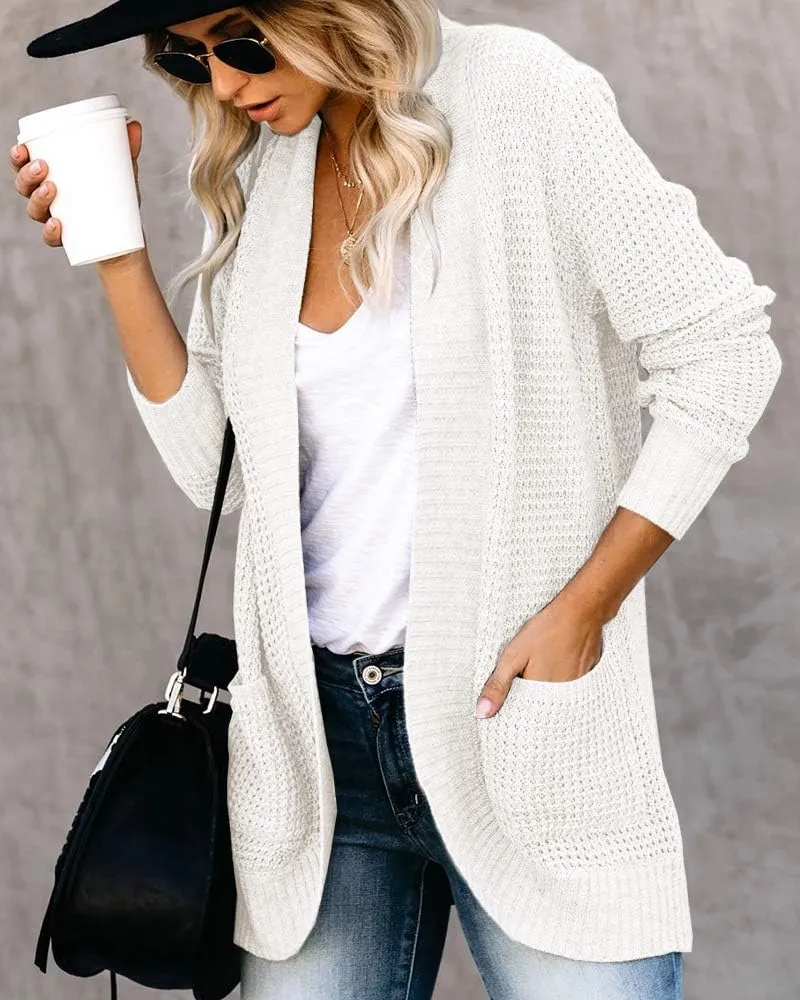 Saodimallsu Womens Loose Open Front Cardigan Long Sleeve Casual Lightweight Soft Knit Sweaters Coat with Pockets