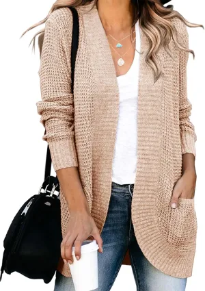 Saodimallsu Womens Loose Open Front Cardigan Long Sleeve Casual Lightweight Soft Knit Sweaters Coat with Pockets