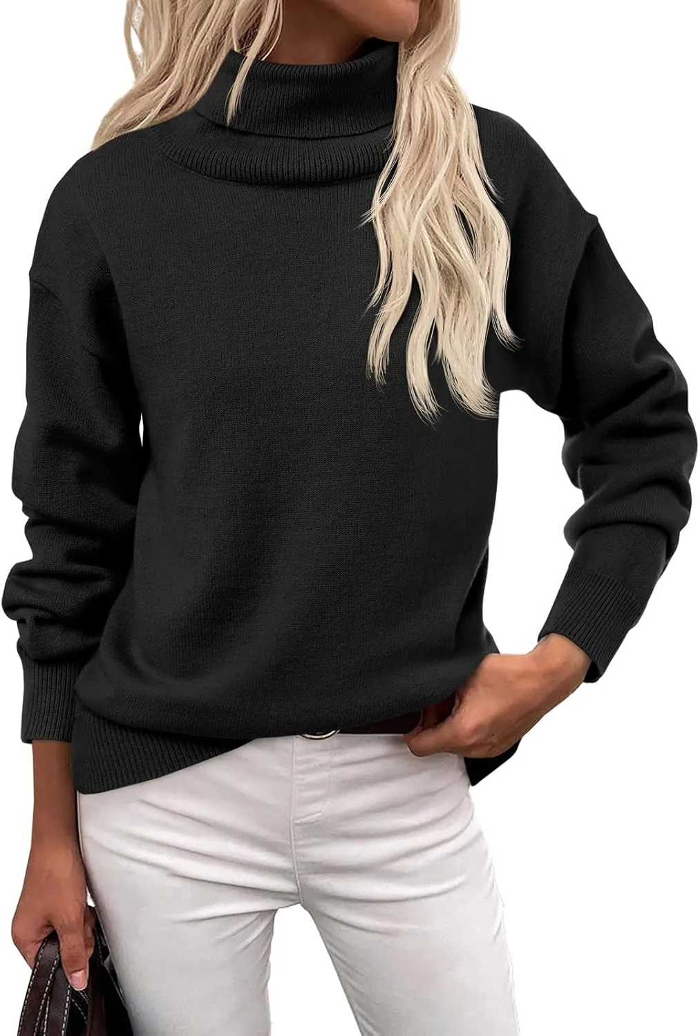 Saodimallsu Womens Oversized Turtleneck Sweaters Long Sleeve Soft Knit Casual Tunic Sweater Tops