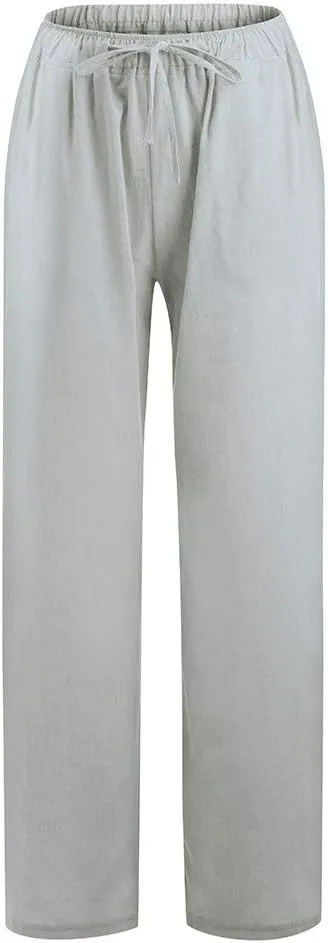SHAOBGE Cotton Linen Pants for Women Summer Wide Leg Casual Loose Drawstring High Waist Palazzo Pants Trousers with Pockets
