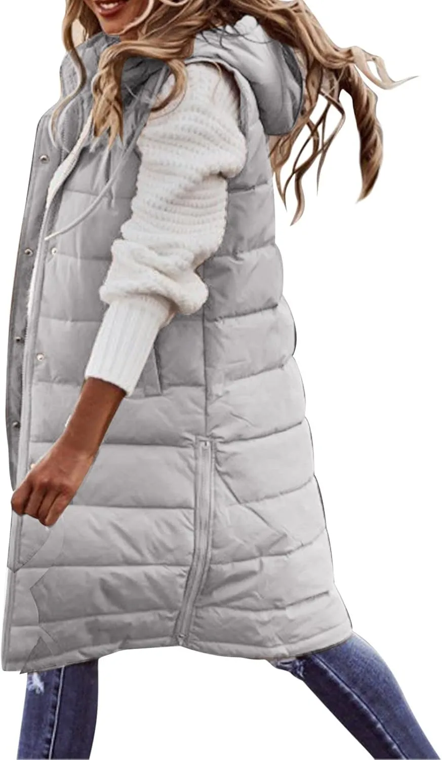 SHAOBGE Women's Long Womens Long Winter Coat Vest with Hood Sleeveless Warm Down Loose Coat with Pockets Woman Winter