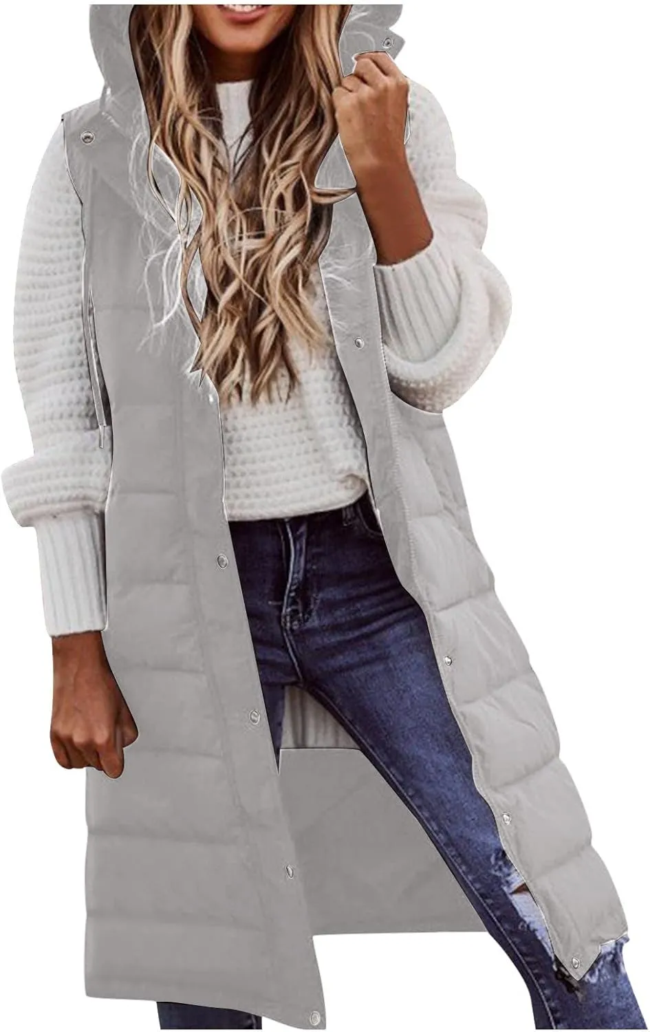 SHAOBGE Women's Long Womens Long Winter Coat Vest with Hood Sleeveless Warm Down Loose Coat with Pockets Woman Winter