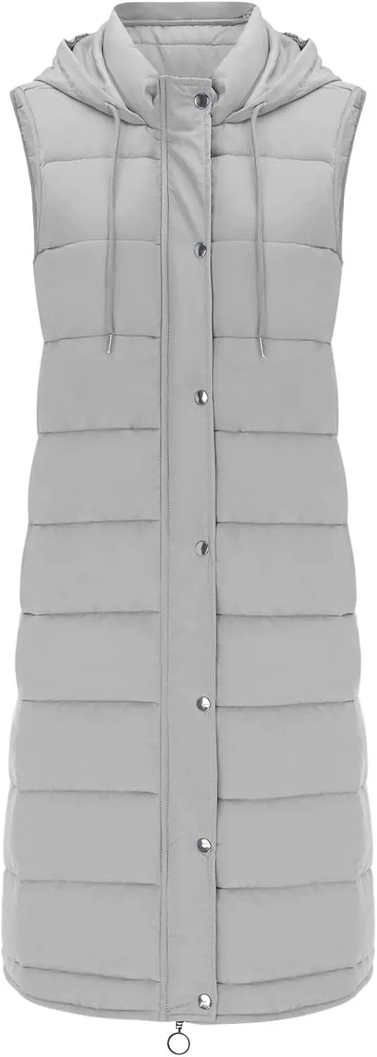 SHAOBGE Women's Long Womens Long Winter Coat Vest with Hood Sleeveless Warm Down Loose Coat with Pockets Woman Winter