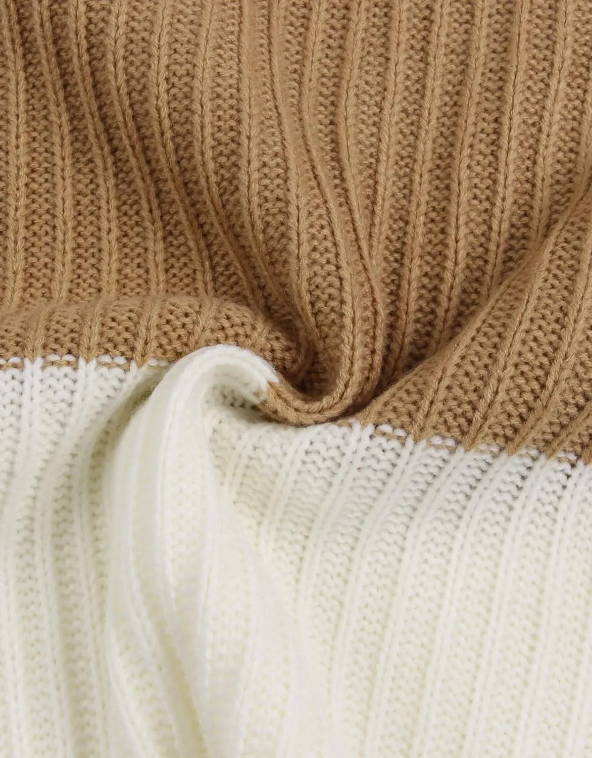 shermie Women's Colorblock Sweaters Long Sleeve Crew Neck Cable Knit Loose Casual Pullover