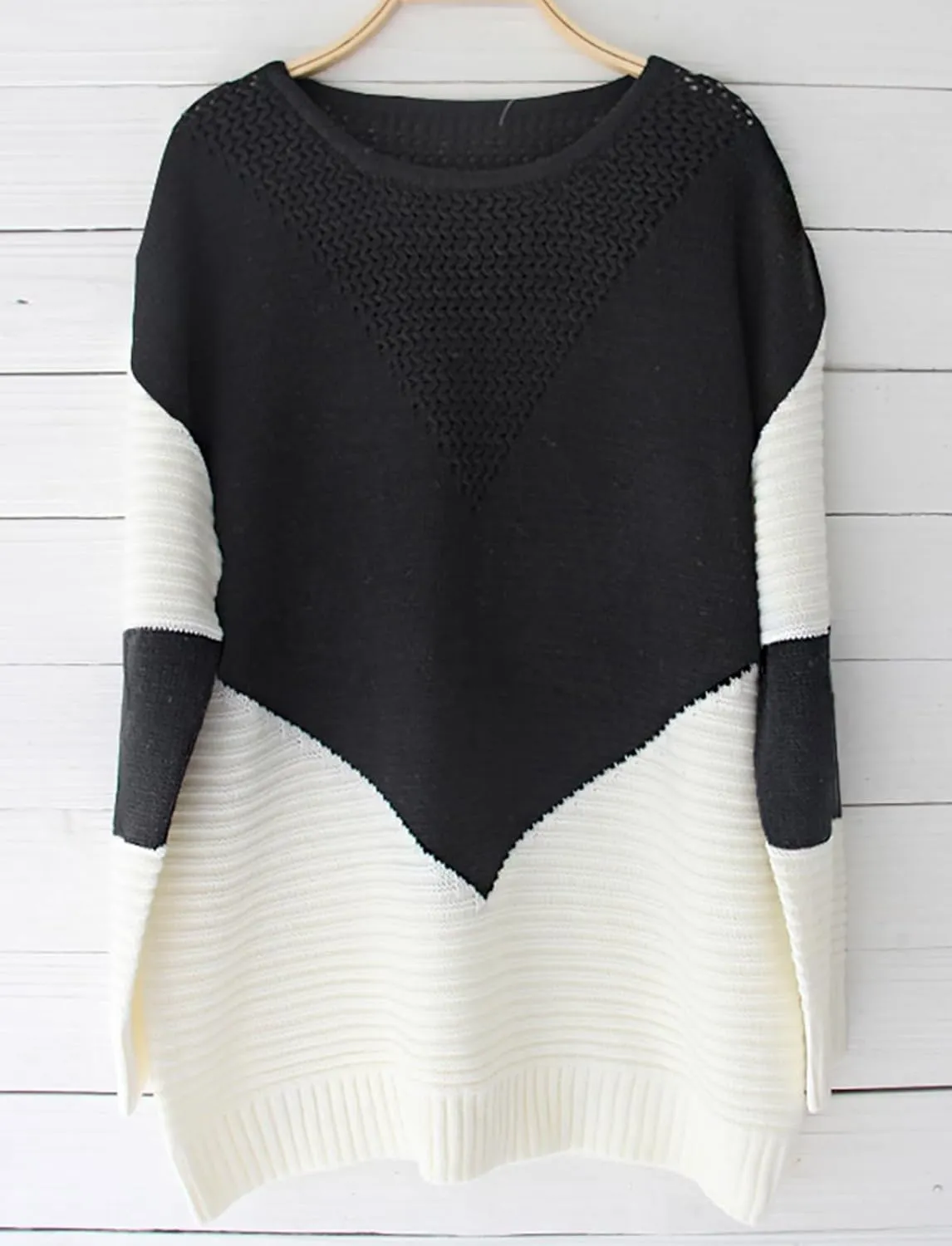 shermie Women's Colorblock Sweaters Long Sleeve Crew Neck Cable Knit Loose Casual Pullover