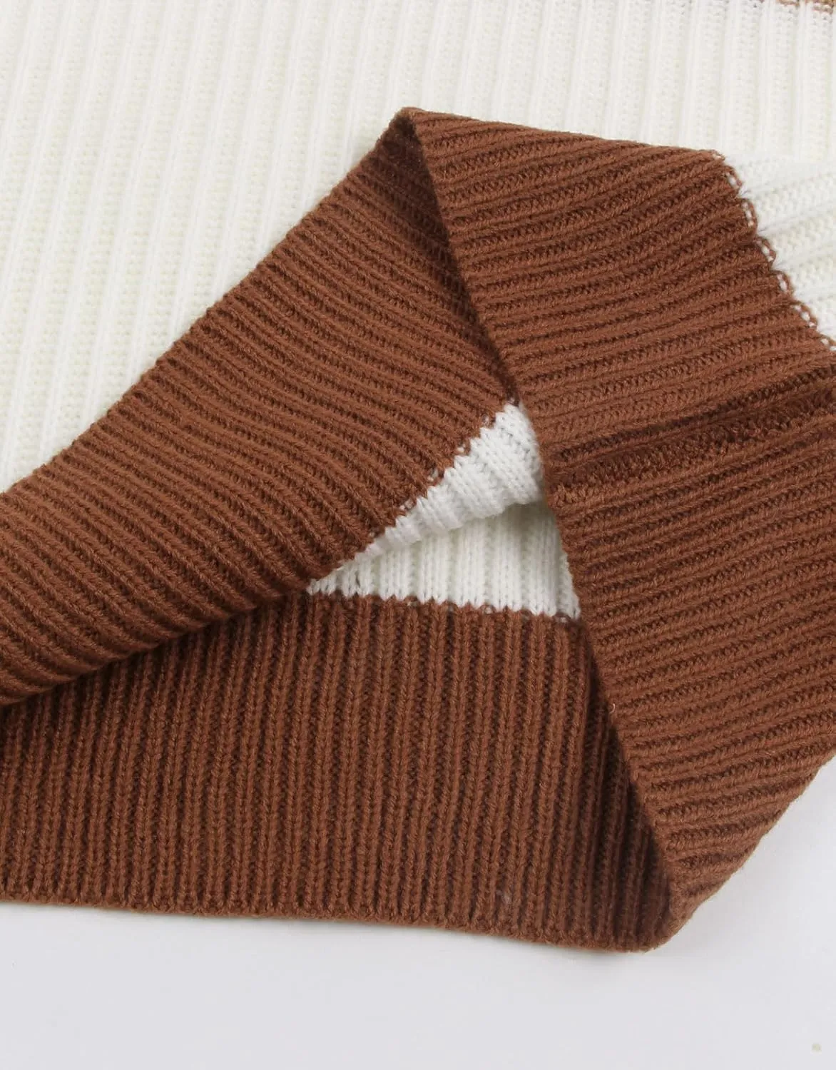 shermie Women's Colorblock Sweaters Long Sleeve Crew Neck Cable Knit Loose Casual Pullover