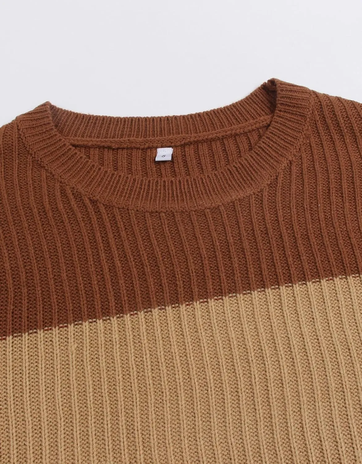 shermie Women's Colorblock Sweaters Long Sleeve Crew Neck Cable Knit Loose Casual Pullover